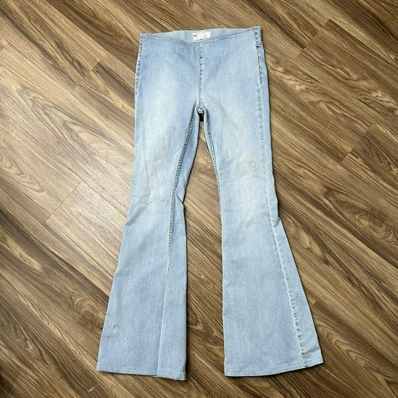 Free People Penny Pull On Flare Jeans Light Wash Jean High Rise Stretch Size 28 - Picture 3 of 12